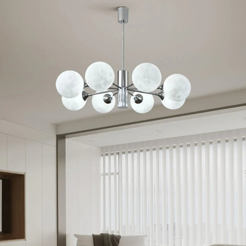 Lustre Sputnik chromé moderne avec abat-jour globe