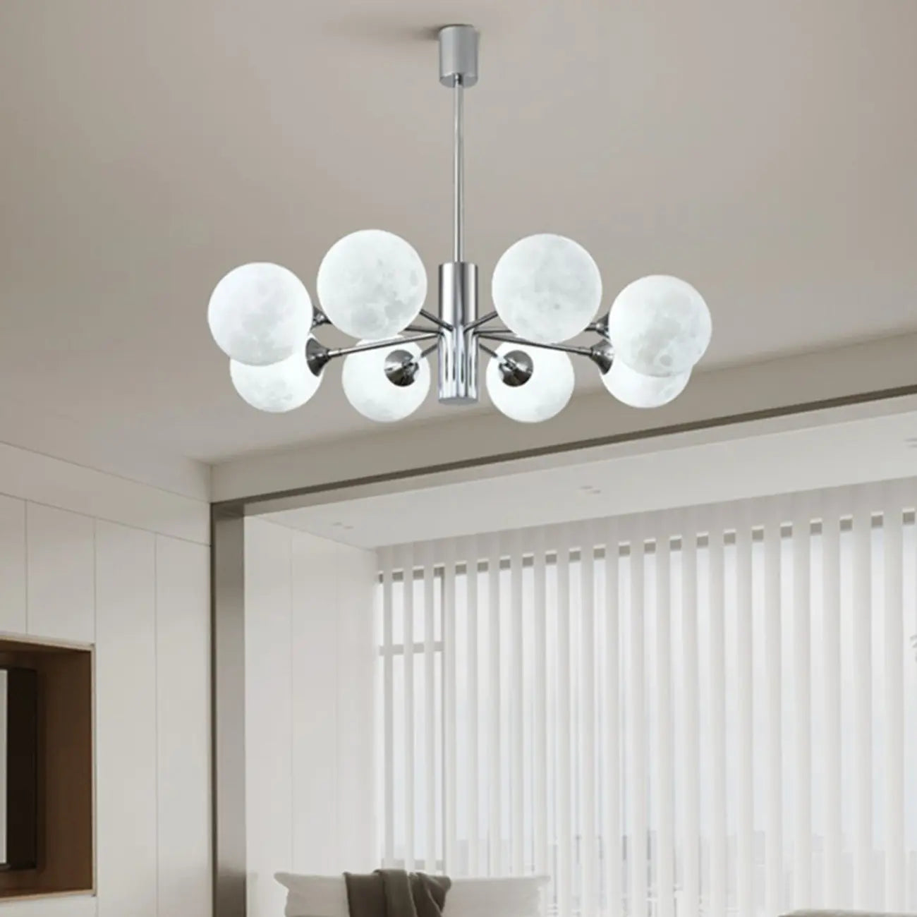 Lustre Sputnik chromé moderne avec abat-jour globe