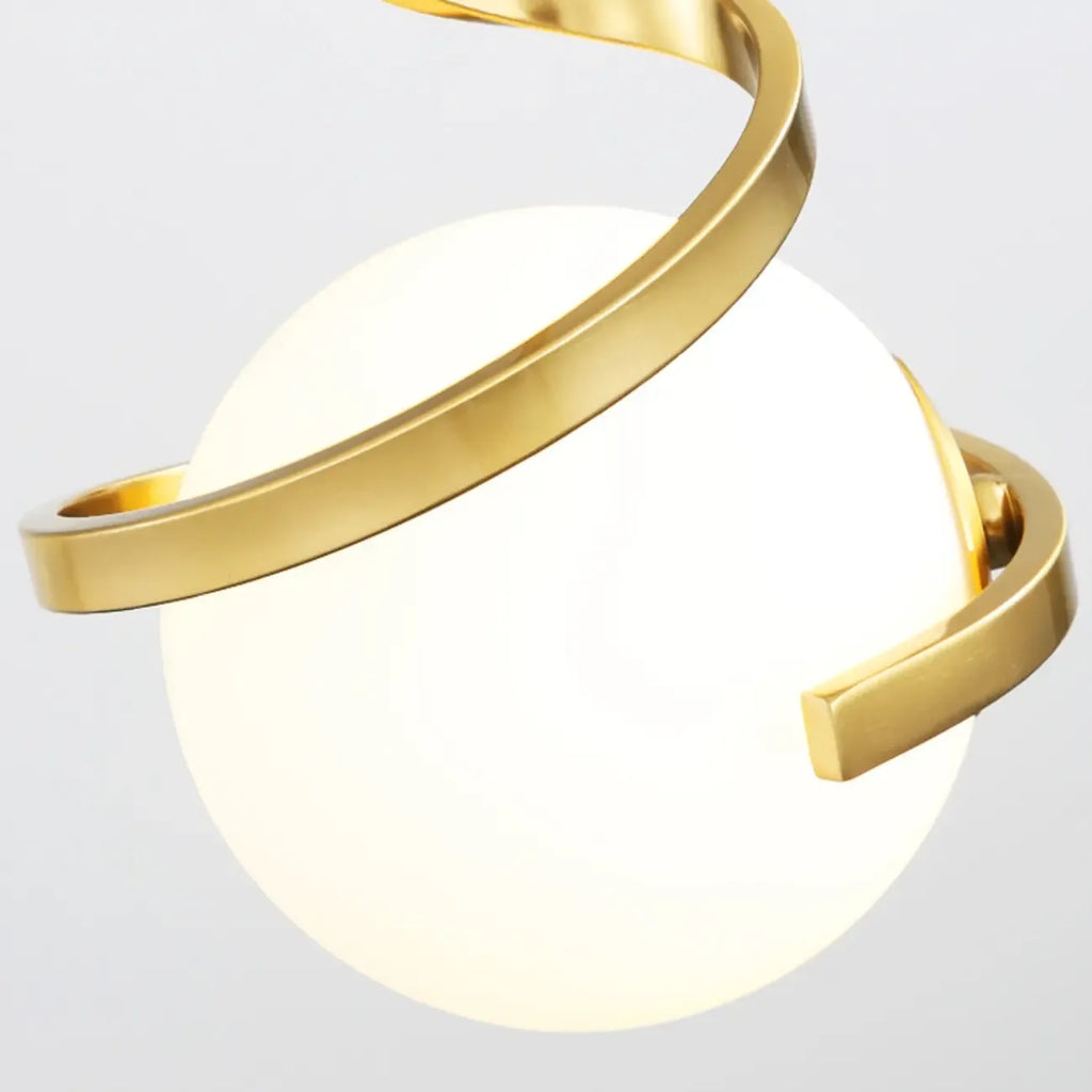 Suspension design blanche boule avec structure métallique linéaire pour chevet