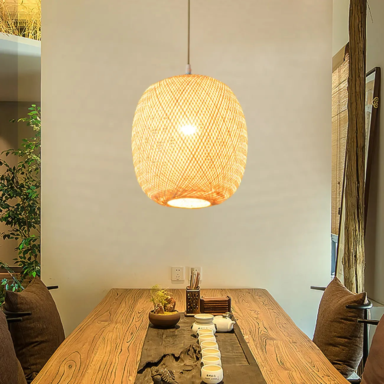 Suspension lanterne en bambou de style japonais pour salon