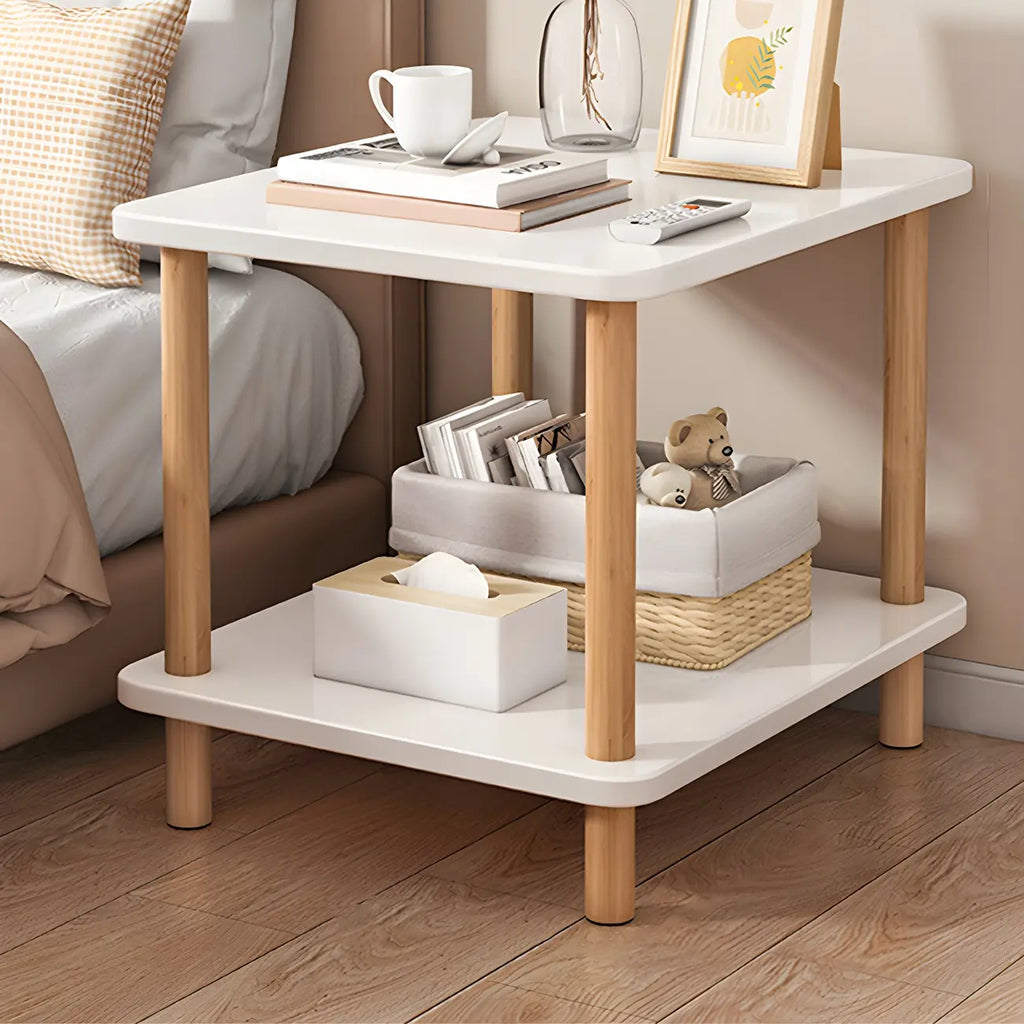 Table de chevet ronde contemporaine en bois avec étagère