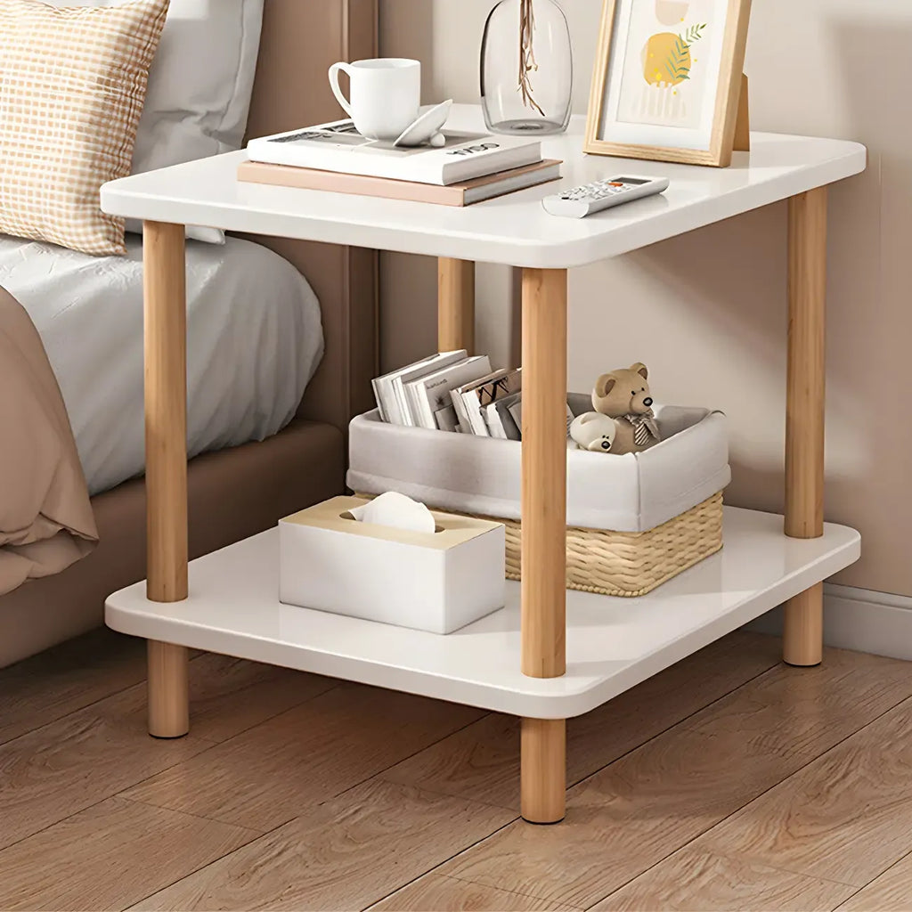 Table de chevet ronde contemporaine en bois avec étagère