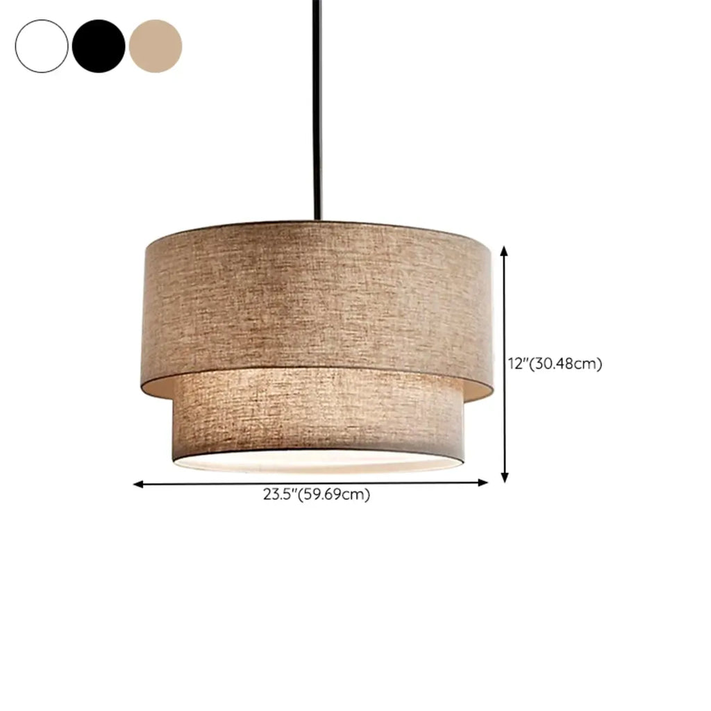 Lustre tambour moderne à 2 niveaux en tissu pour salon