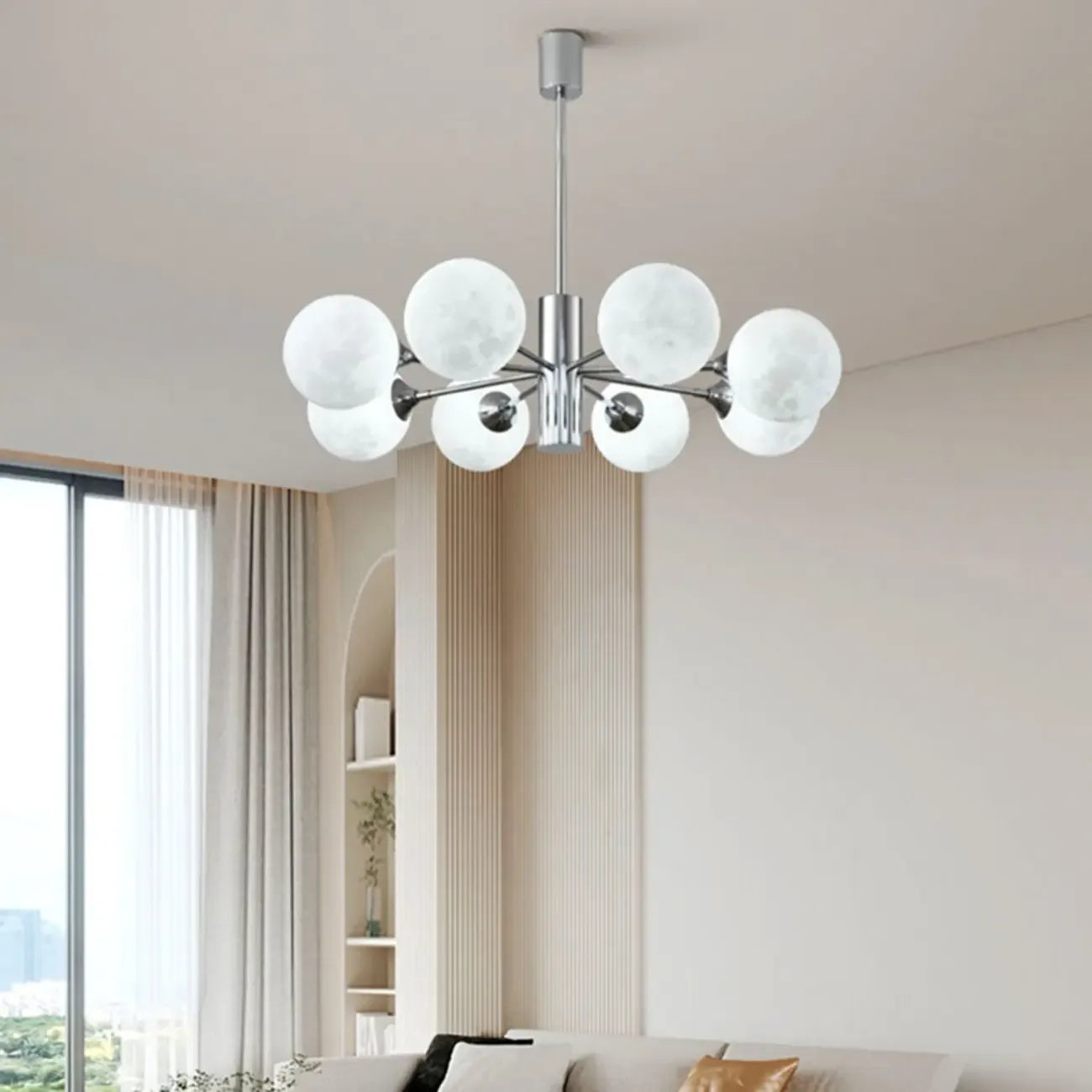 Lustre Sputnik chromé moderne avec abat-jour globe