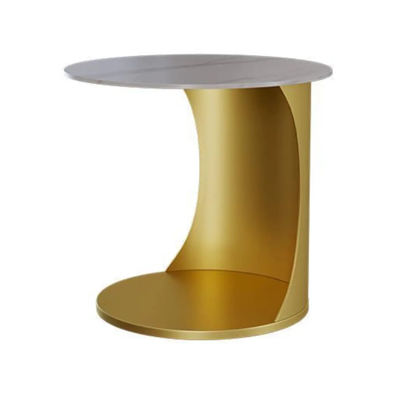 Table d'appoint classique en marbre blanc en forme de C avec piètement en métal doré