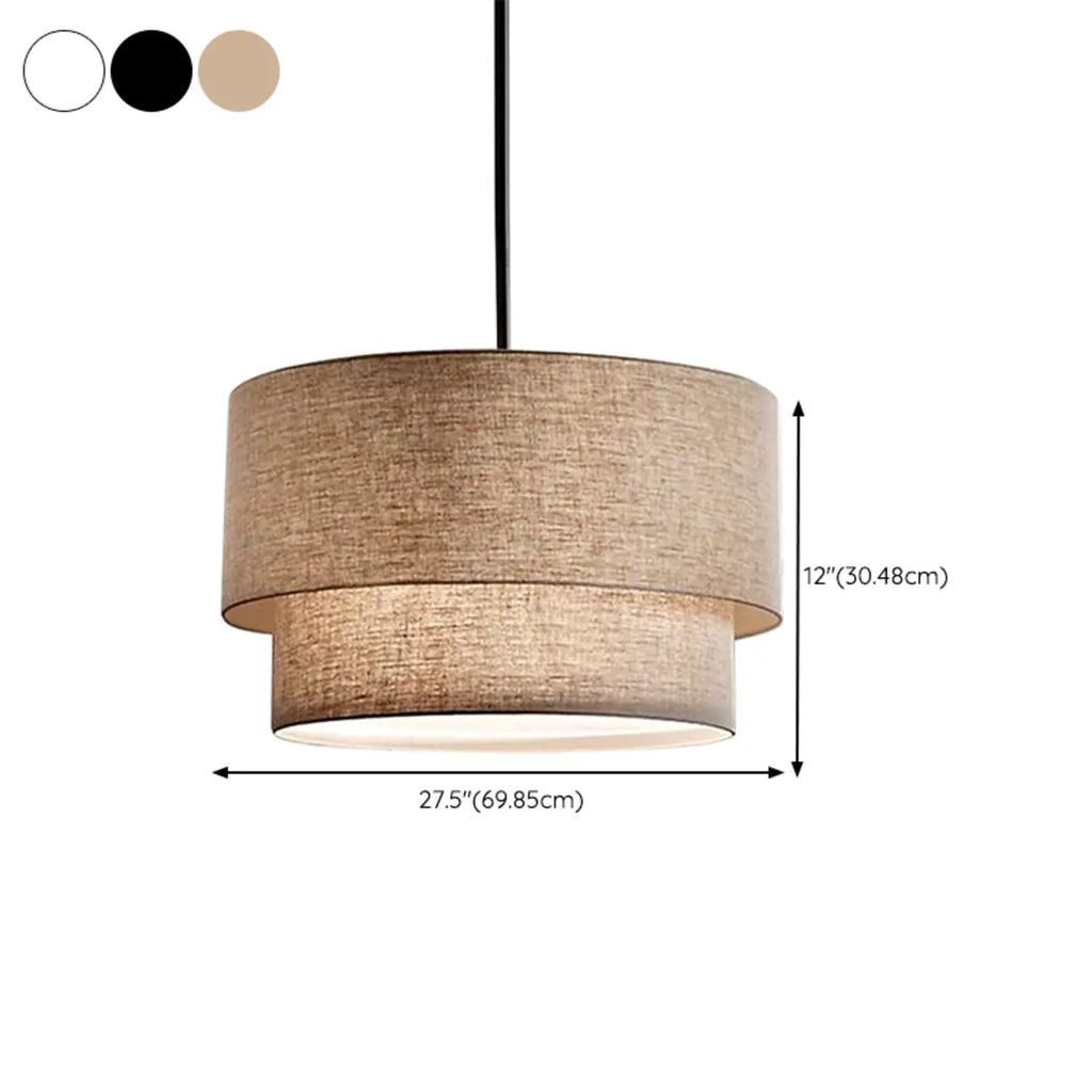 Lustre tambour moderne à 2 niveaux en tissu pour salon