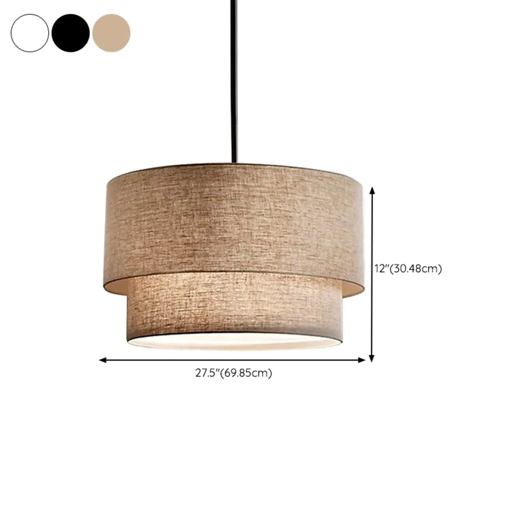 Lustre tambour moderne à 2 niveaux en tissu pour salon