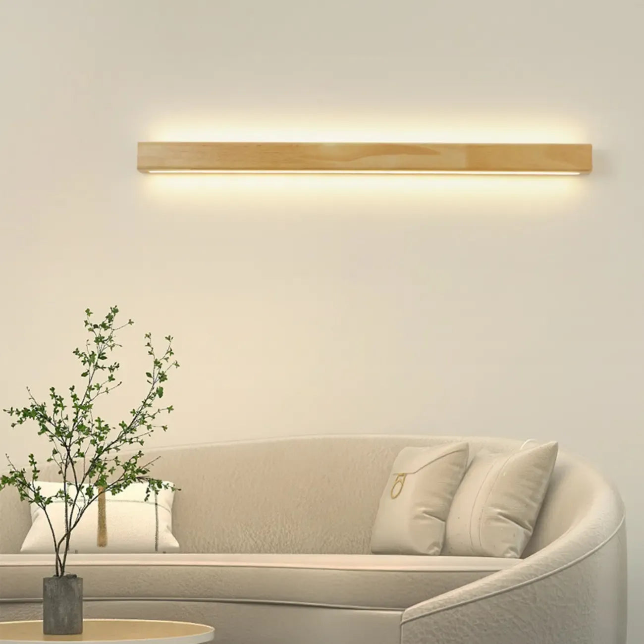 Applique murale moderne linéaire en bois avec double abat-jour et LED