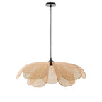 Suspension LED florale artisanale design avec pétales en rotin