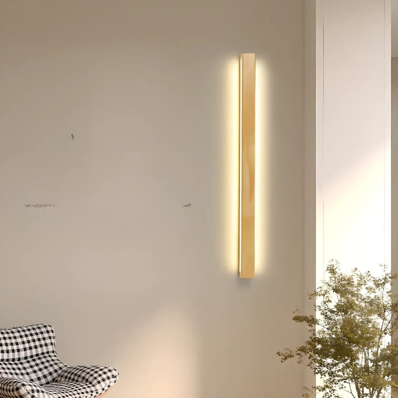 Applique murale moderne linéaire en bois avec double abat-jour et LED