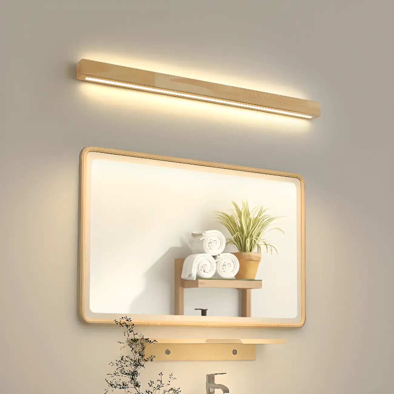 Applique murale moderne linéaire en bois avec double abat-jour et LED