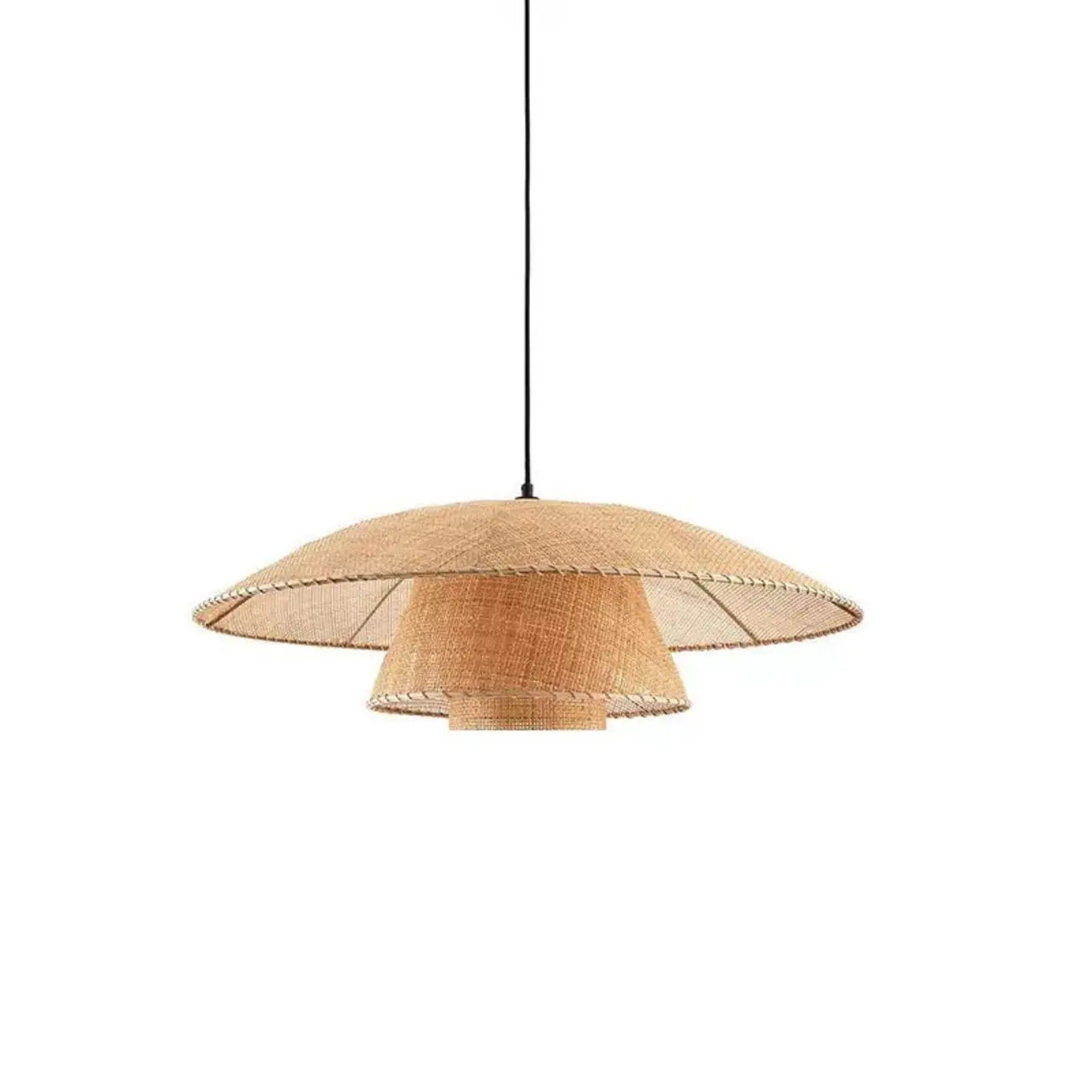 Suspension LED florale artisanale design avec pétales en rotin