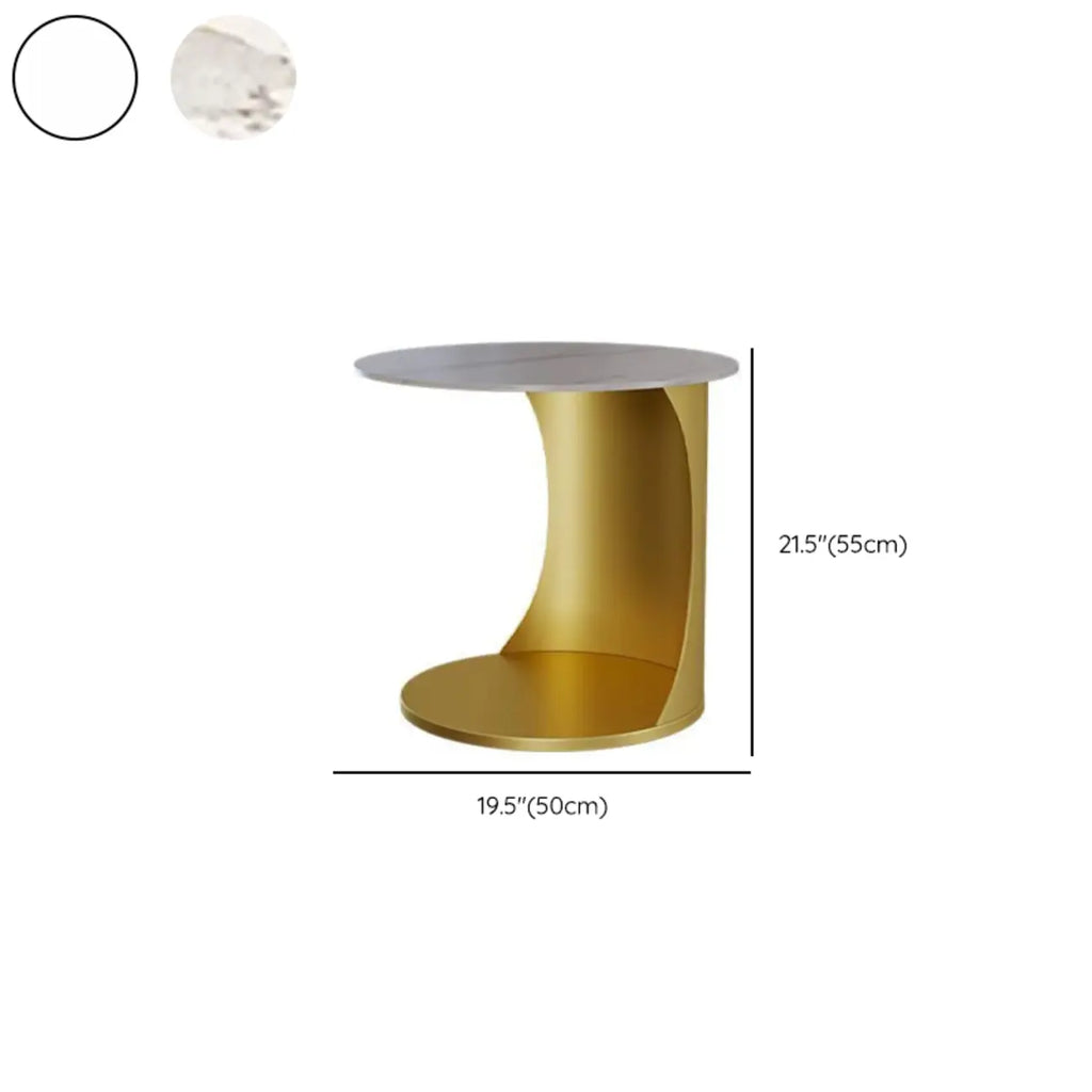 Table d'appoint classique en marbre blanc en forme de C avec piètement en métal doré