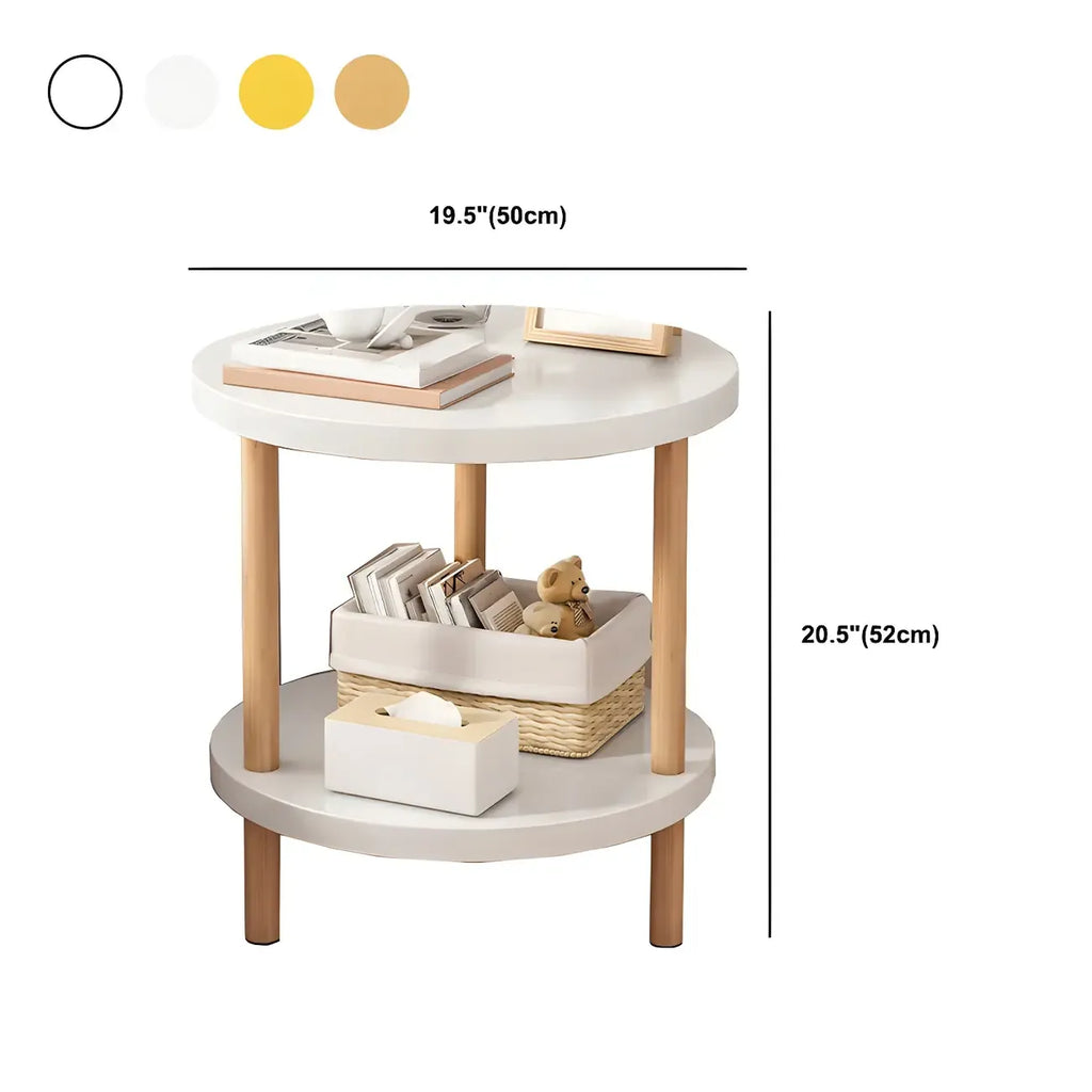 Table de chevet ronde contemporaine en bois avec étagère