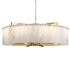 Lustre rond en marbre réglable avec abat-jour en feuille