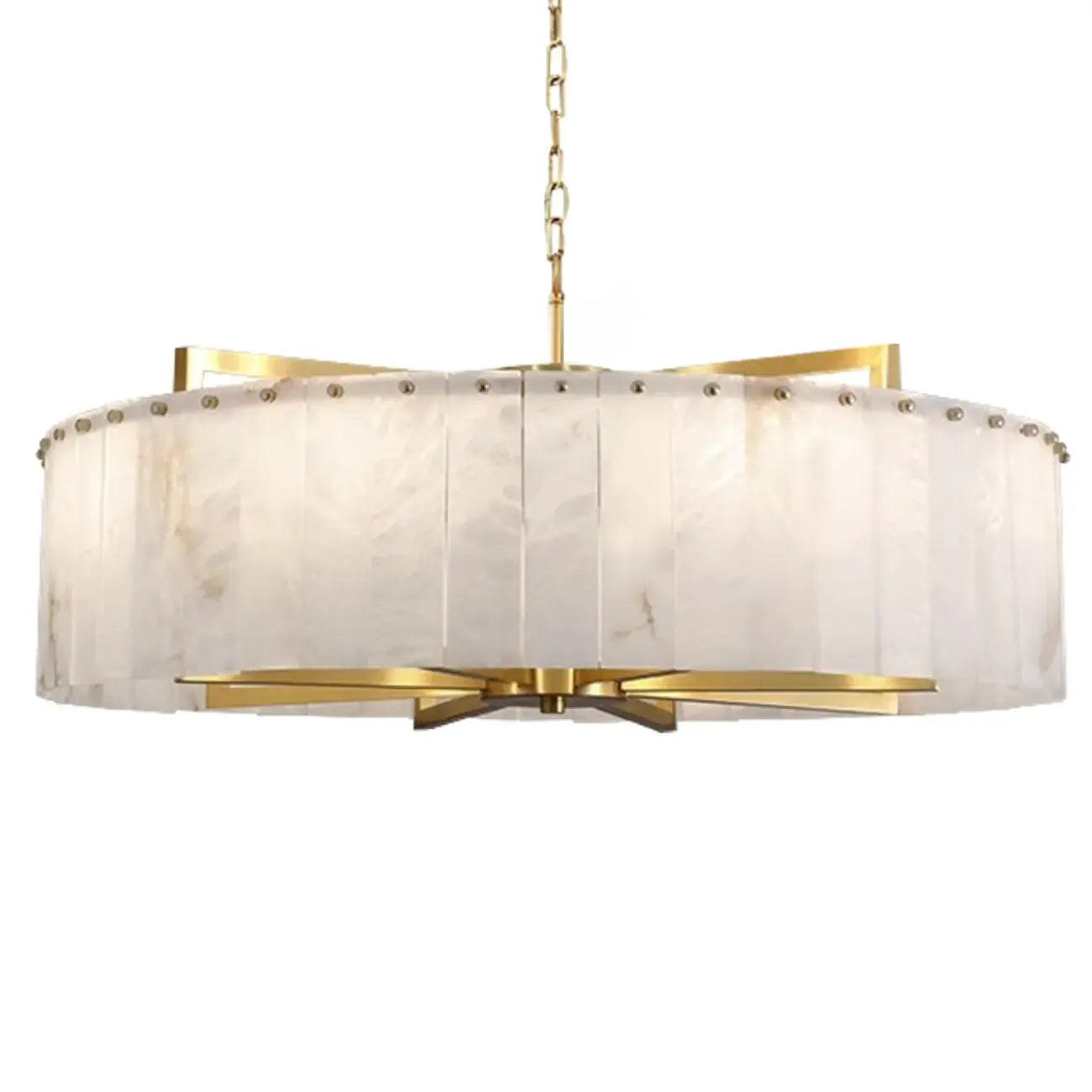 Lustre rond en marbre réglable avec abat-jour en feuille
