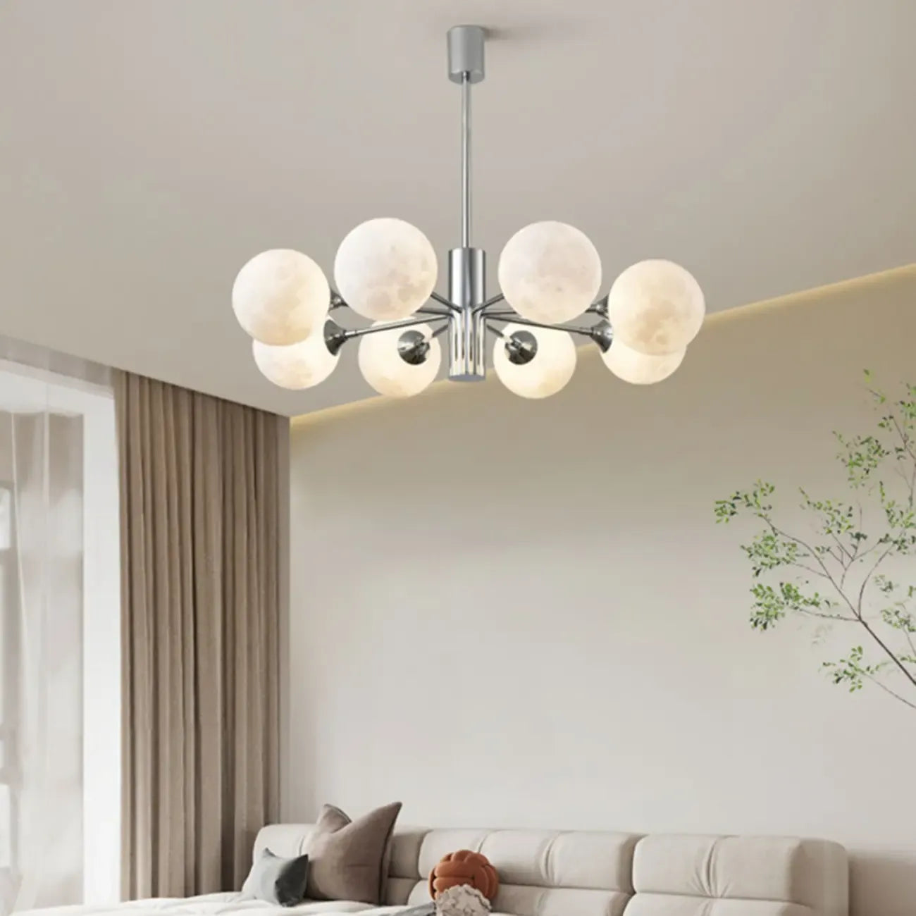 Lustre Sputnik chromé moderne avec abat-jour globe