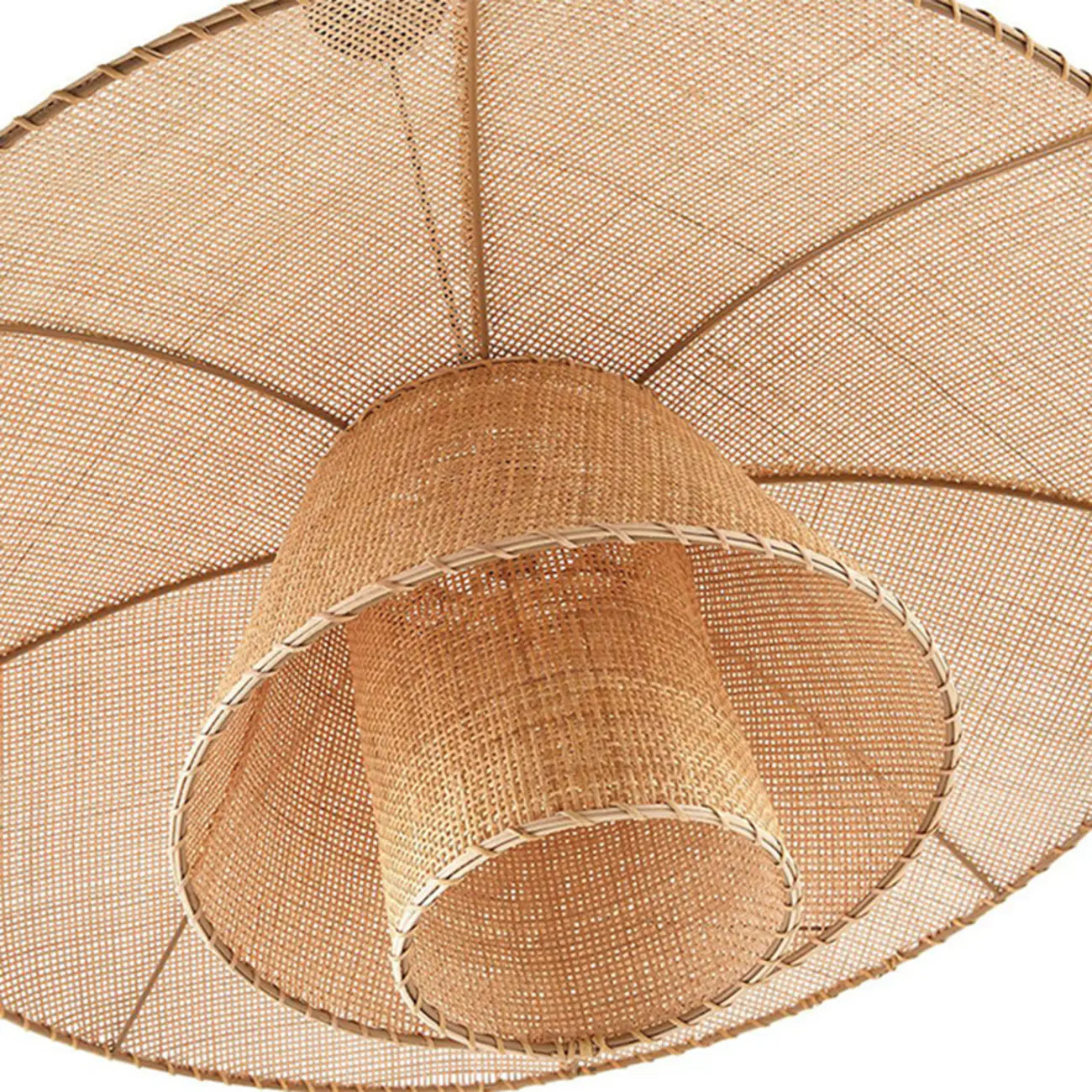 Suspension LED florale artisanale design avec pétales en rotin
