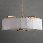 Lustre rond en marbre réglable avec abat-jour en feuille