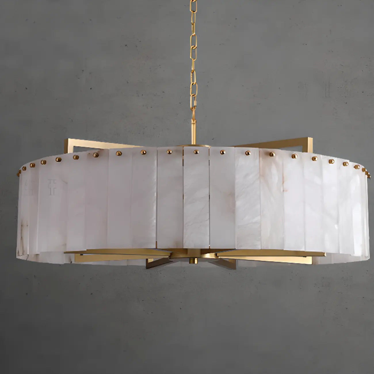 Lustre rond en marbre réglable avec abat-jour en feuille