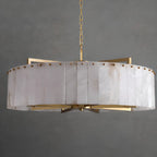 Lustre rond en marbre réglable avec abat-jour en feuille