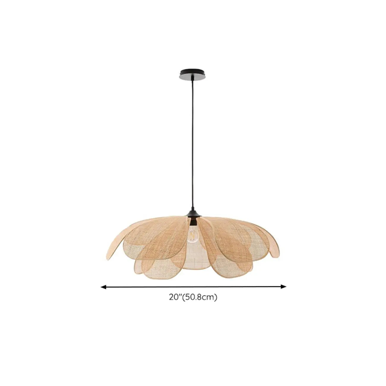 Suspension LED florale artisanale design avec pétales en rotin
