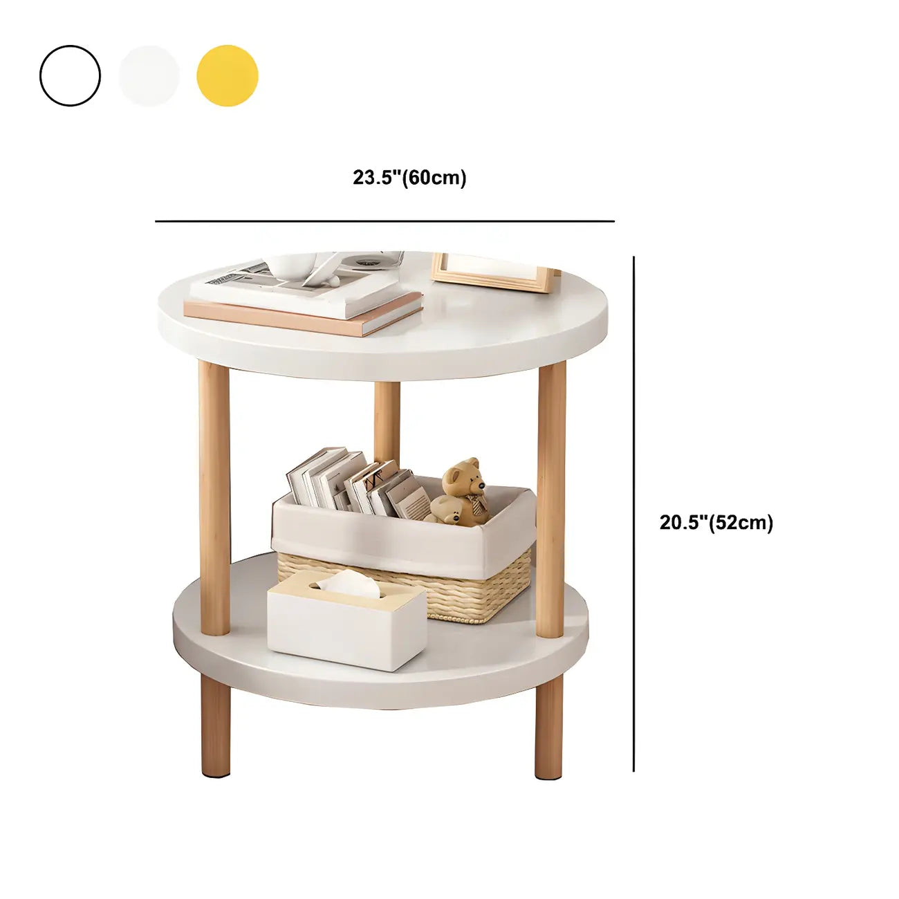 Table de chevet ronde contemporaine en bois avec étagère