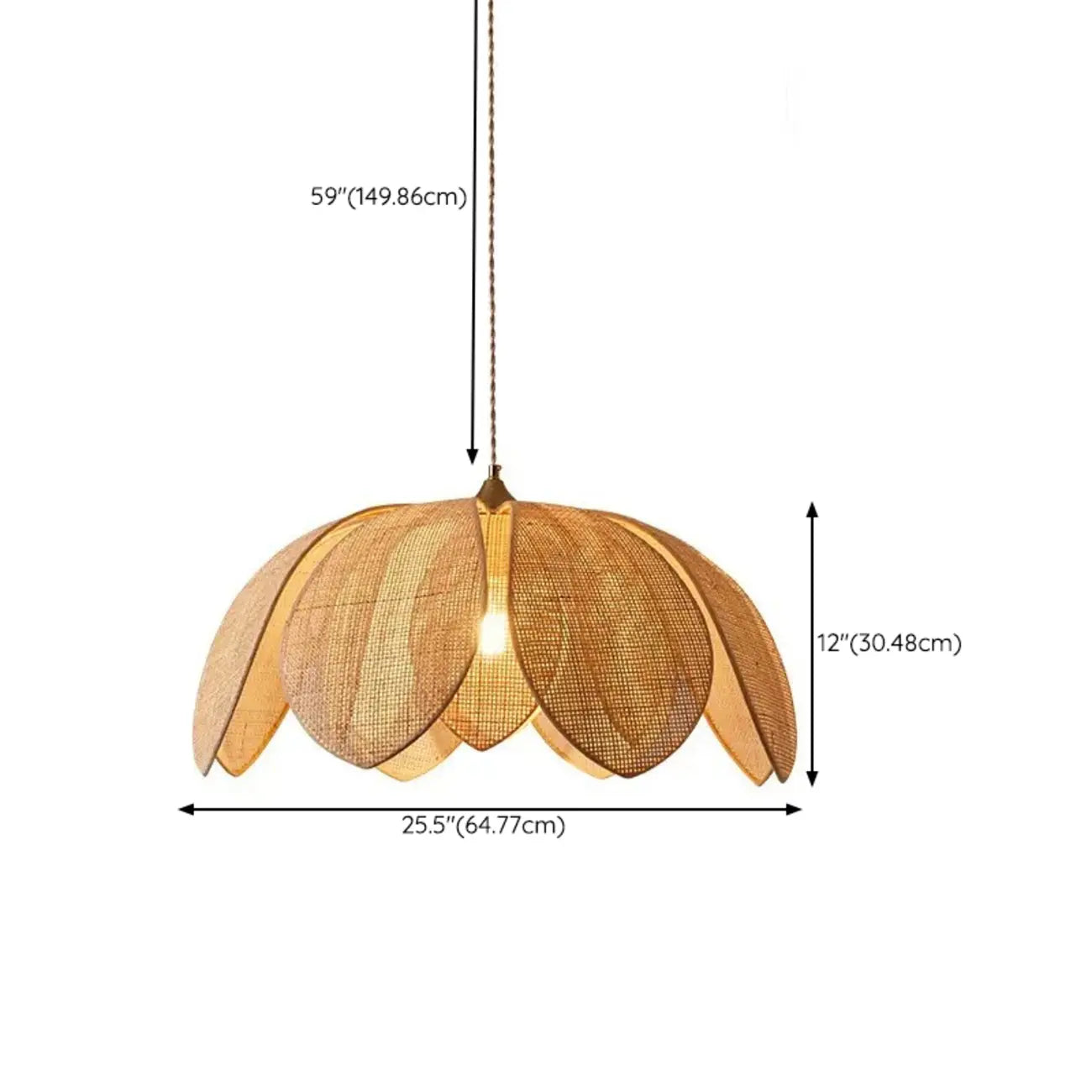 Suspension LED florale artisanale design avec pétales en rotin