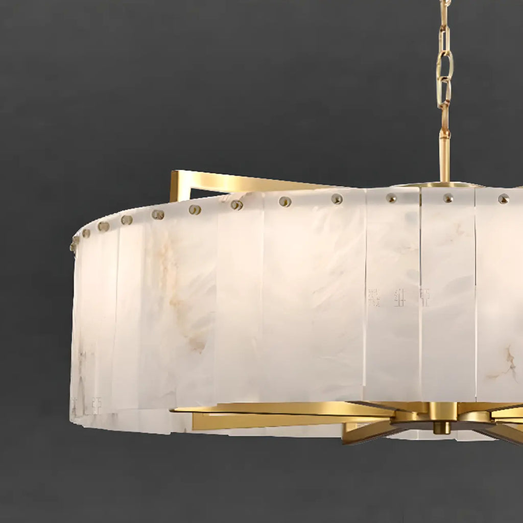 Lustre rond en marbre réglable avec abat-jour en feuille