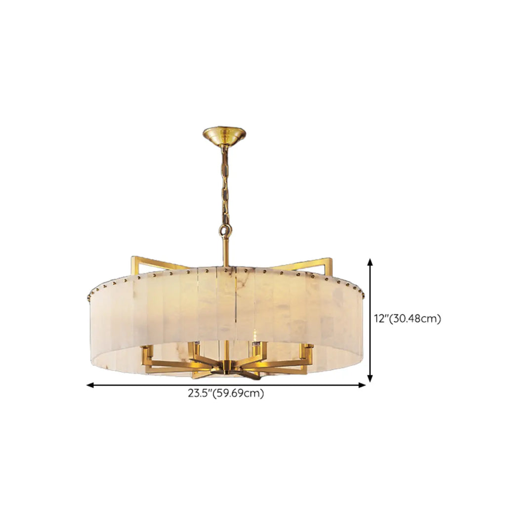 Lustre rond en marbre réglable avec abat-jour en feuille