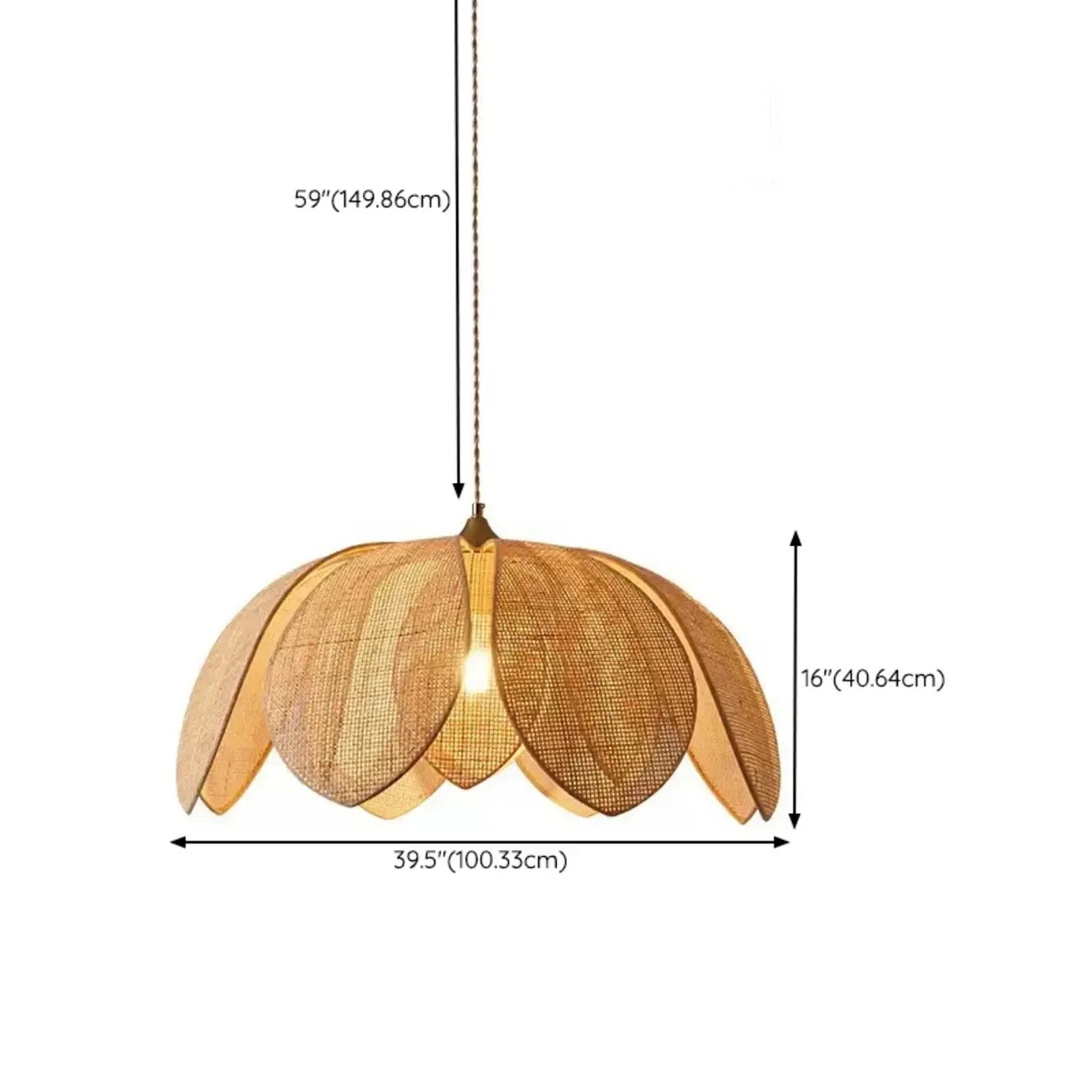 Suspension LED florale artisanale design avec pétales en rotin