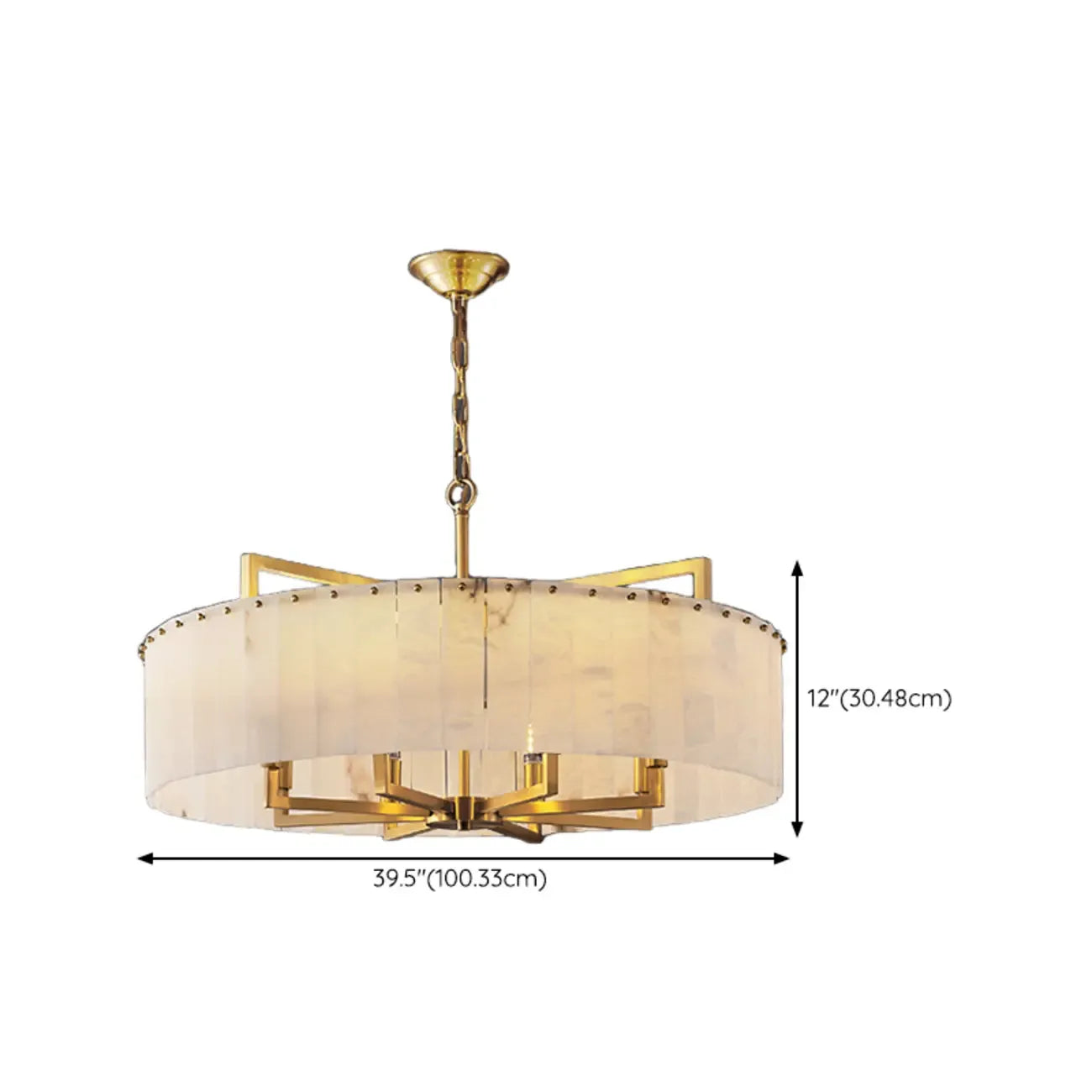 Lustre rond en marbre réglable avec abat-jour en feuille