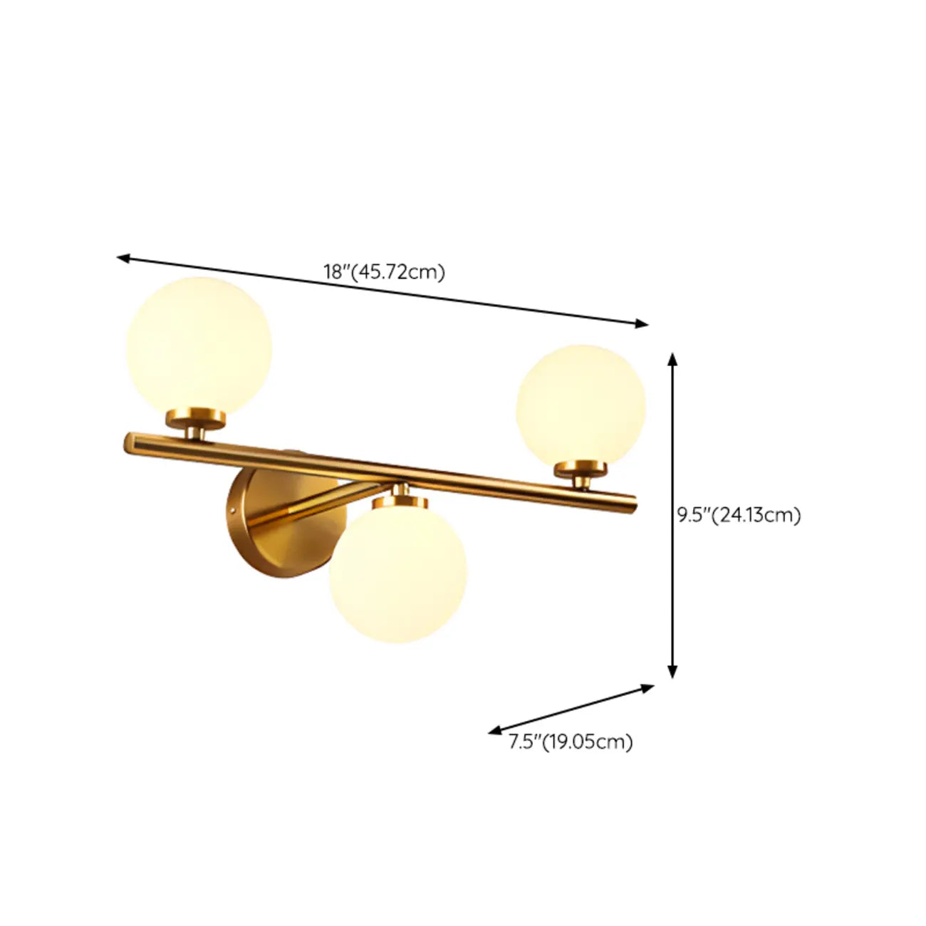 Lampe de coiffeuse médiévale en forme de globe doré avec abat-jour en verre