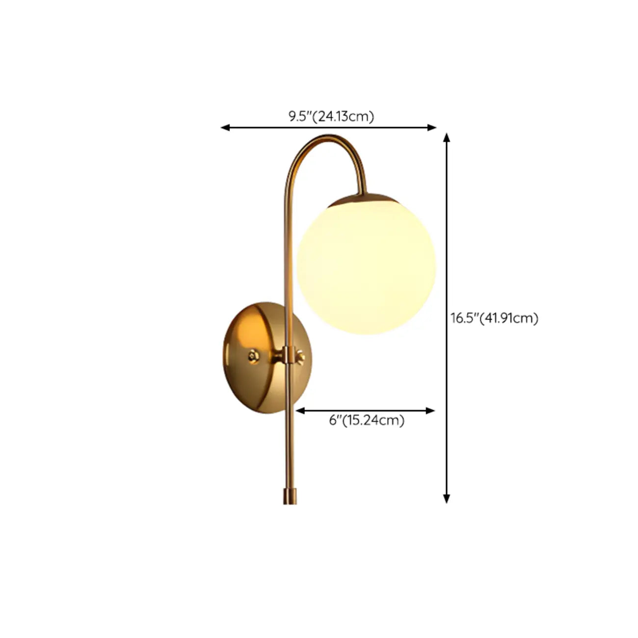 Lampe de coiffeuse médiévale en forme de globe doré avec abat-jour en verre