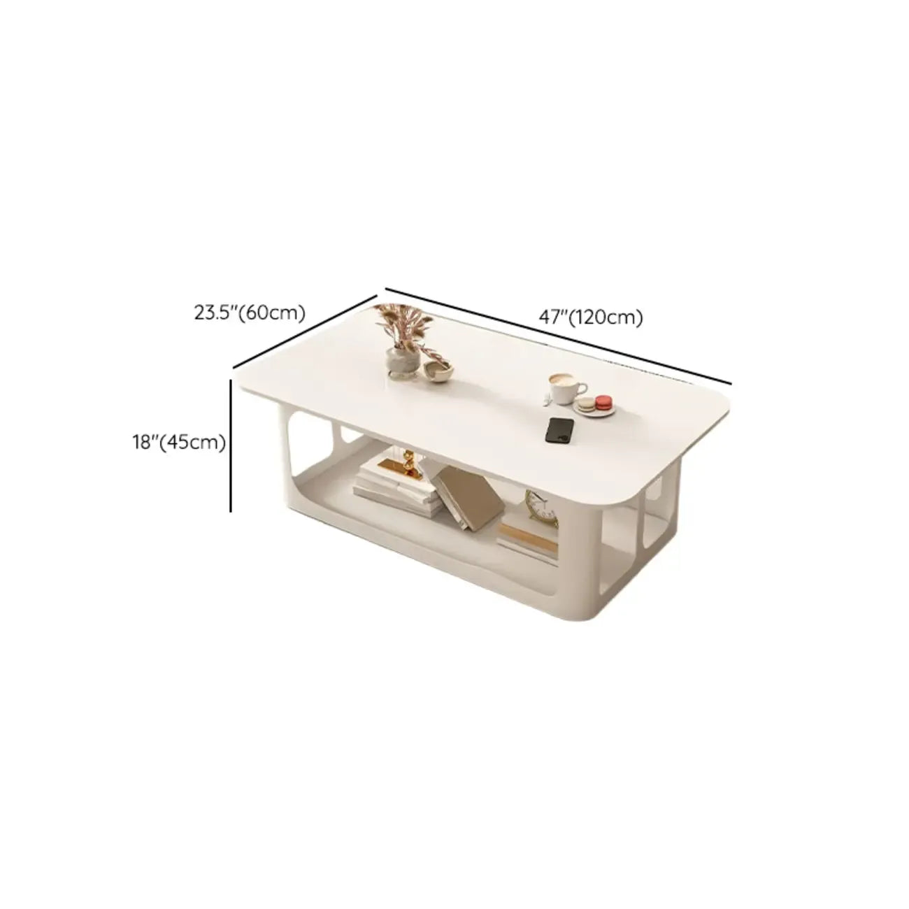 Table basse rectangulaire minimaliste en bois avec rangement