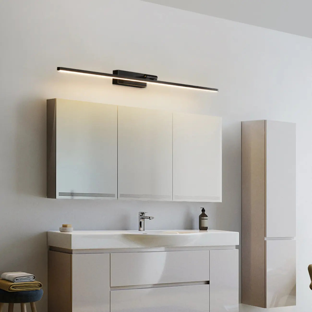 Applique murale minimaliste linéaire en métal avec variateur à 3 niveaux pour salle de bain