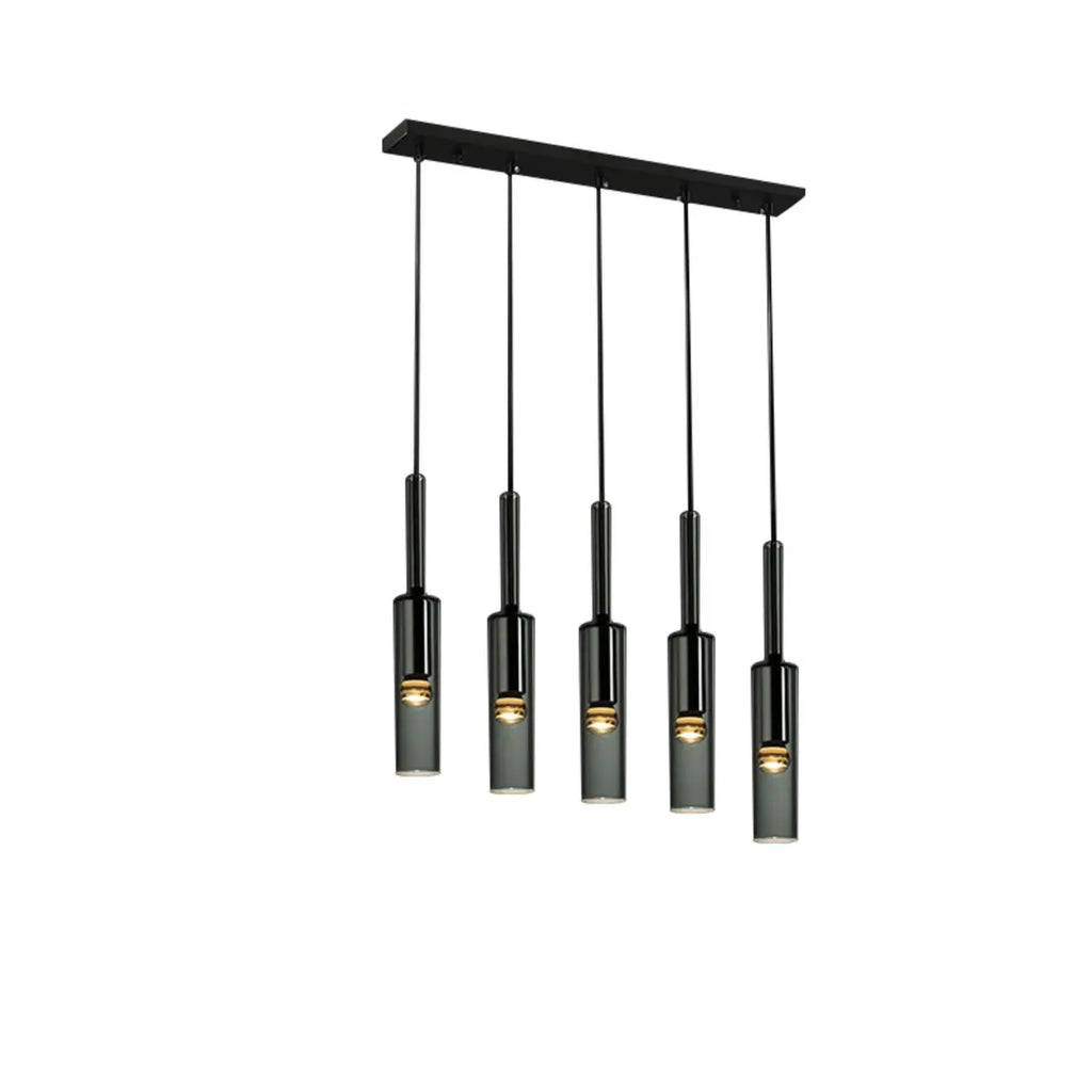 Suspension cylindrique en verre gris pour îlot de cuisine