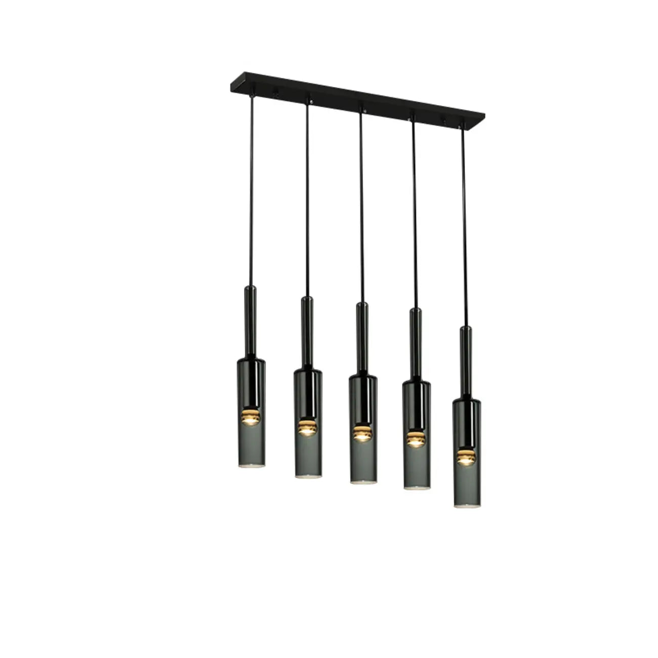 Suspension cylindrique en verre gris pour îlot de cuisine