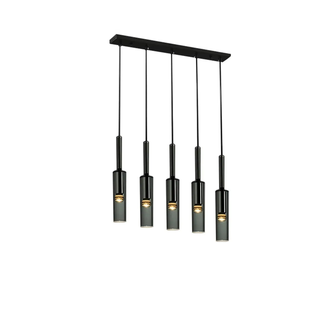 Suspension cylindrique en verre gris pour îlot de cuisine