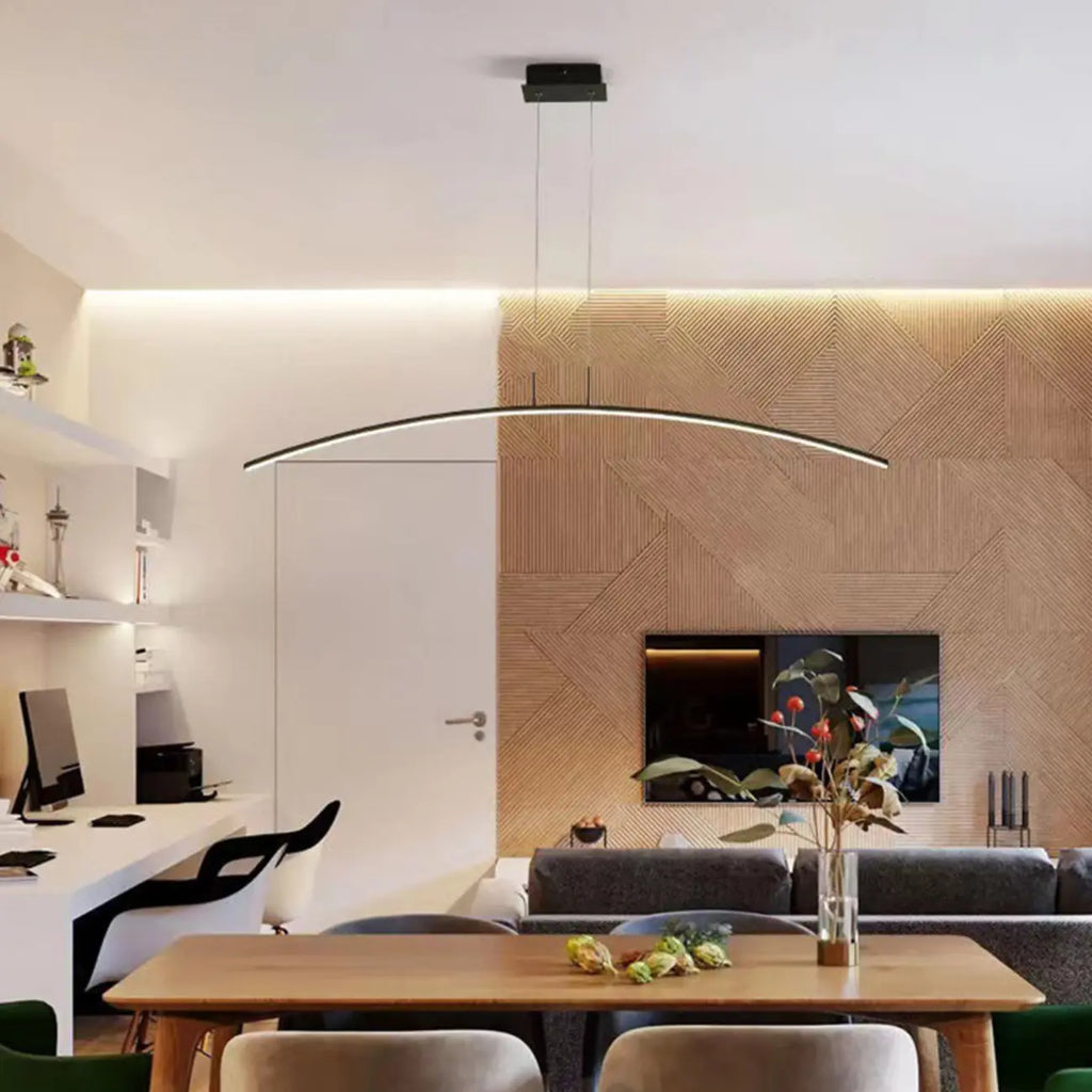 Suspension LED linéaire noire en gel de silice pour îlot de lumière en forme d'arche
