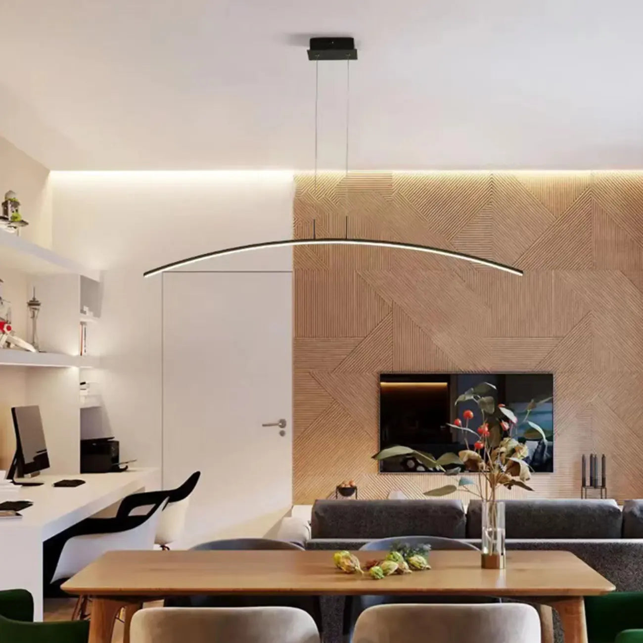 Suspension LED linéaire noire en gel de silice pour îlot de lumière en forme d'arche