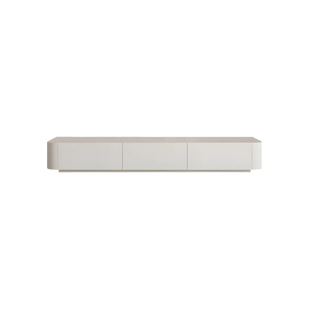 Meuble TV minimaliste en bois blanc avec gestion des câbles optimisée
