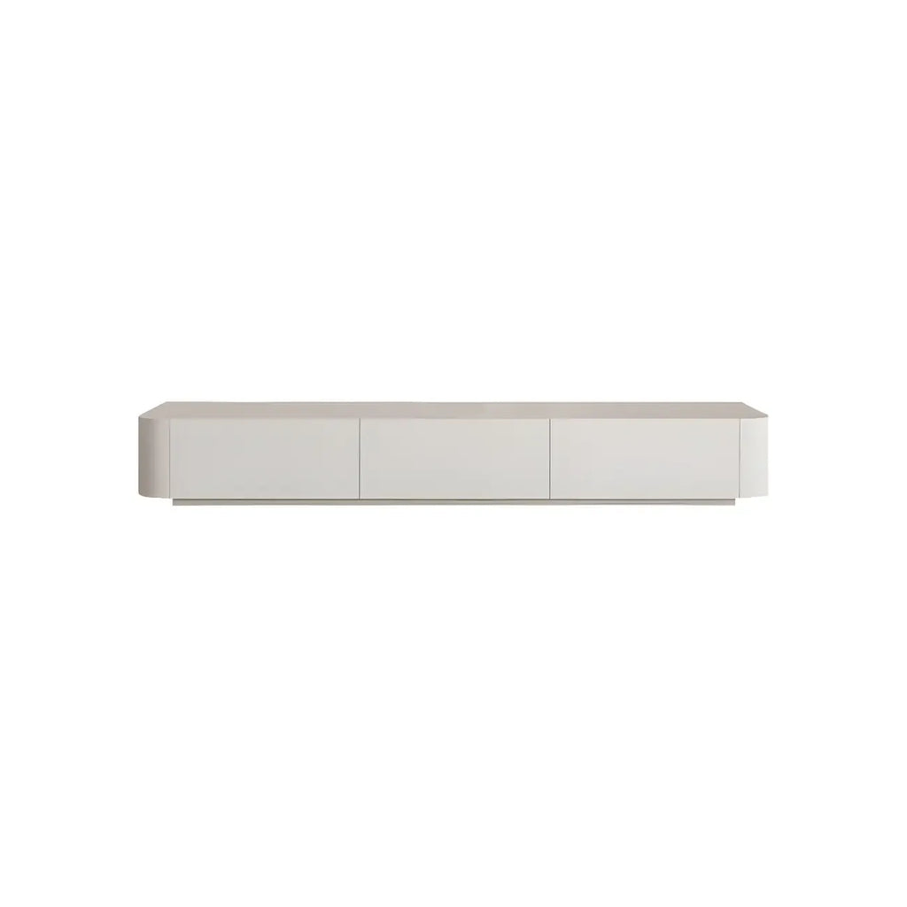 Meuble TV minimaliste en bois blanc avec gestion des câbles optimisée