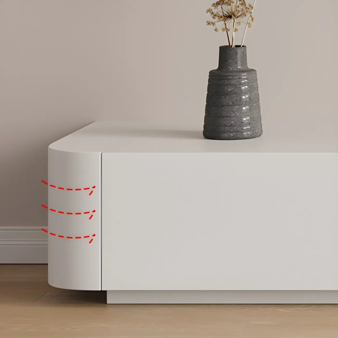 Meuble TV minimaliste en bois blanc avec gestion des câbles optimisée