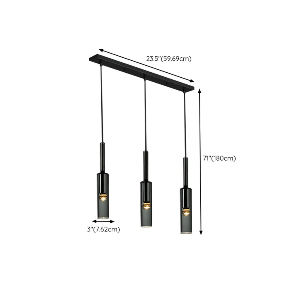 Suspension cylindrique en verre gris pour îlot de cuisine