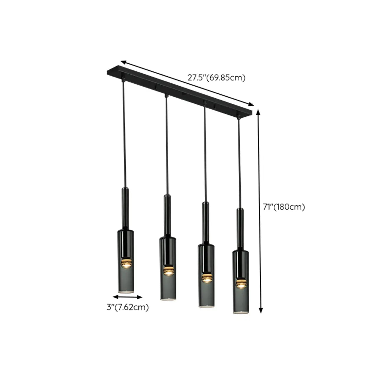 Suspension cylindrique en verre gris pour îlot de cuisine