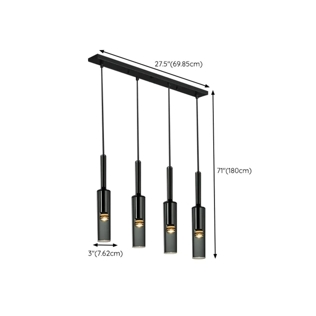 Suspension cylindrique en verre gris pour îlot de cuisine