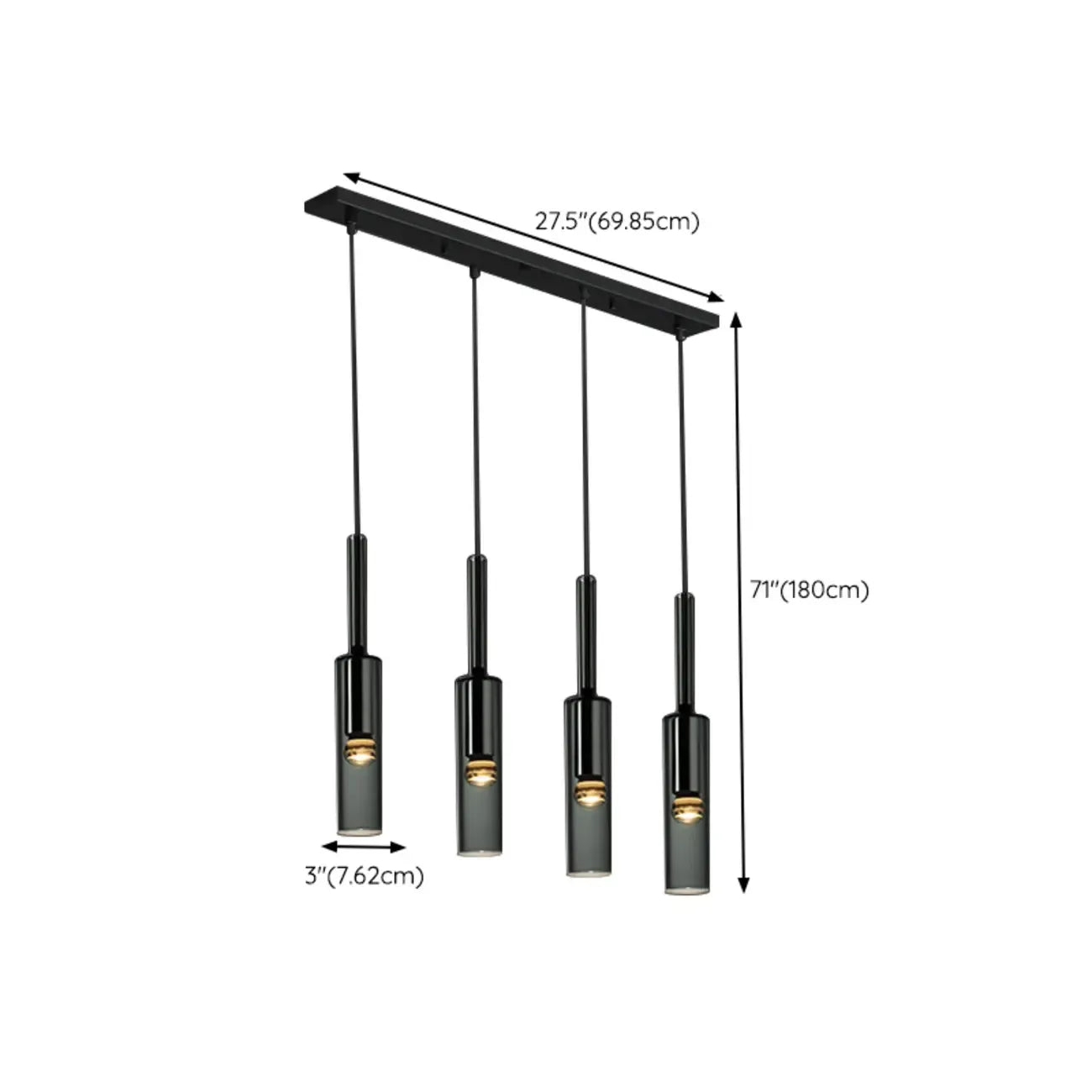 Suspension cylindrique en verre gris pour îlot de cuisine
