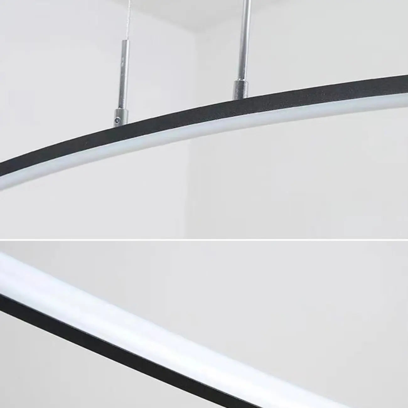 Suspension LED linéaire noire en gel de silice pour îlot de lumière en forme d'arche