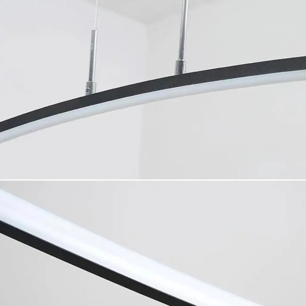 Suspension LED linéaire noire en gel de silice pour îlot de lumière en forme d'arche
